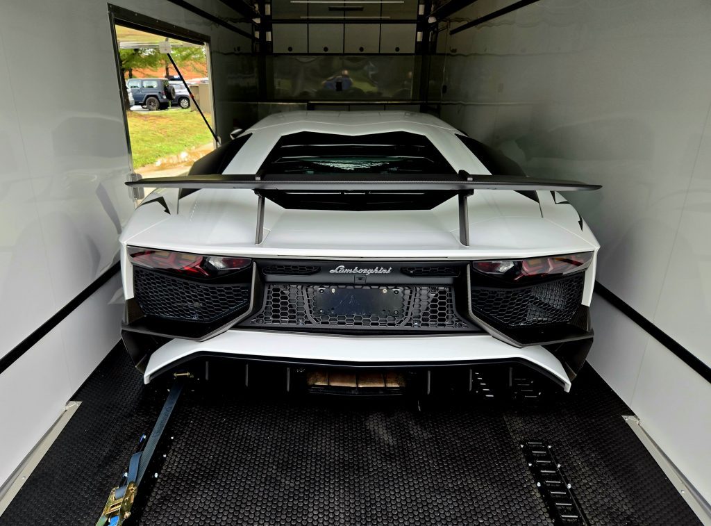 Lamborghini Aventador in enclosed transport
